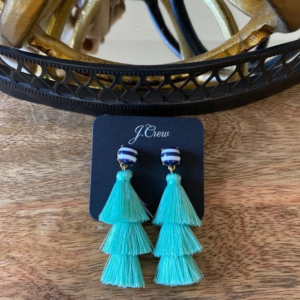 J.Crew teal color tiered tassel earrings